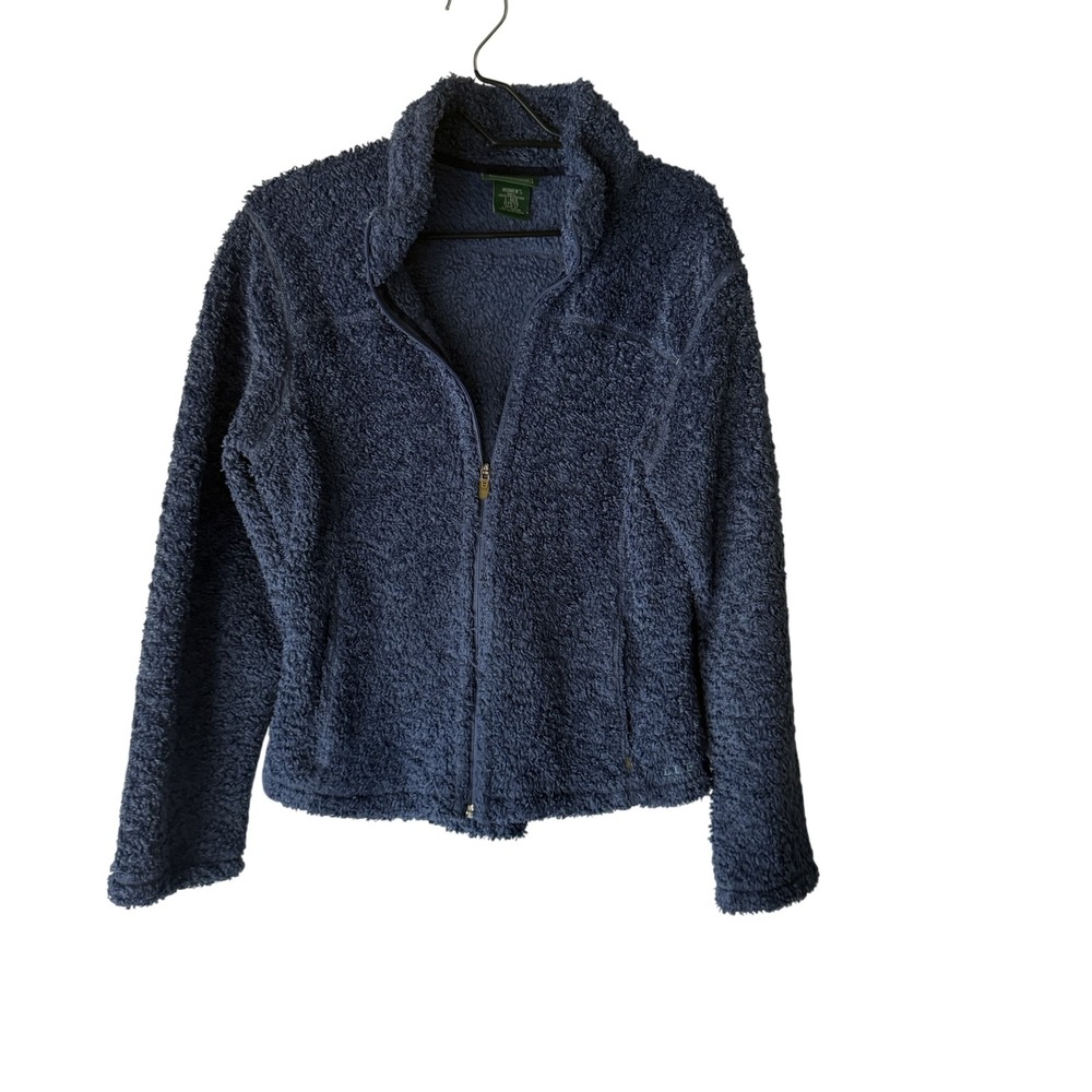 LL Bean Womens Large Blue Full Zip High Pile Fleece Jacket Mock Neck 0PC73